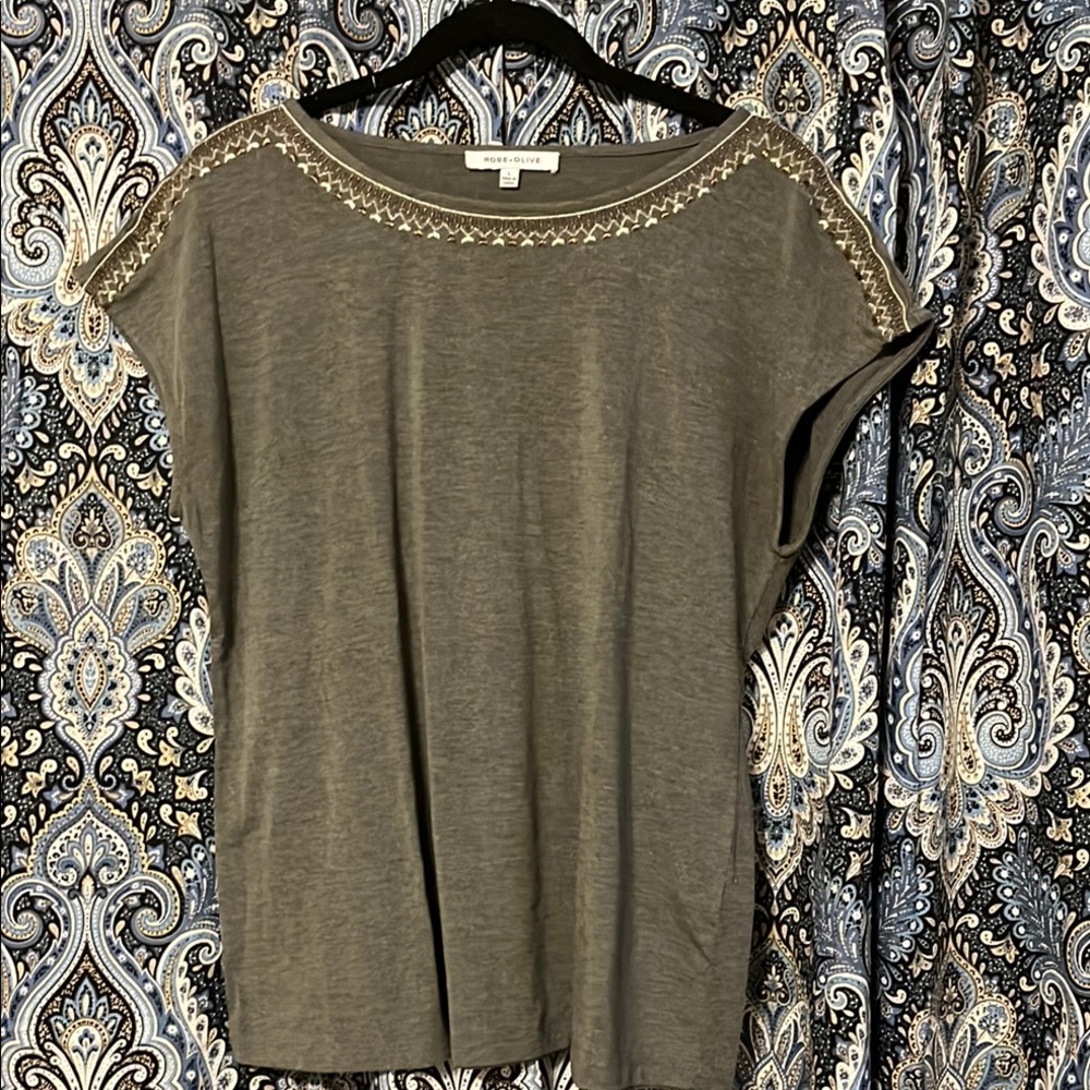 Rose & Olive Green Cap Sleeve Embellished Blouse
